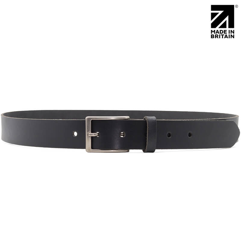 Silver buckle leather belt showing the leather finish