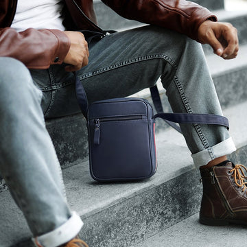 Small Leather Crossbody with Stripe Texan 8412 Navy 1