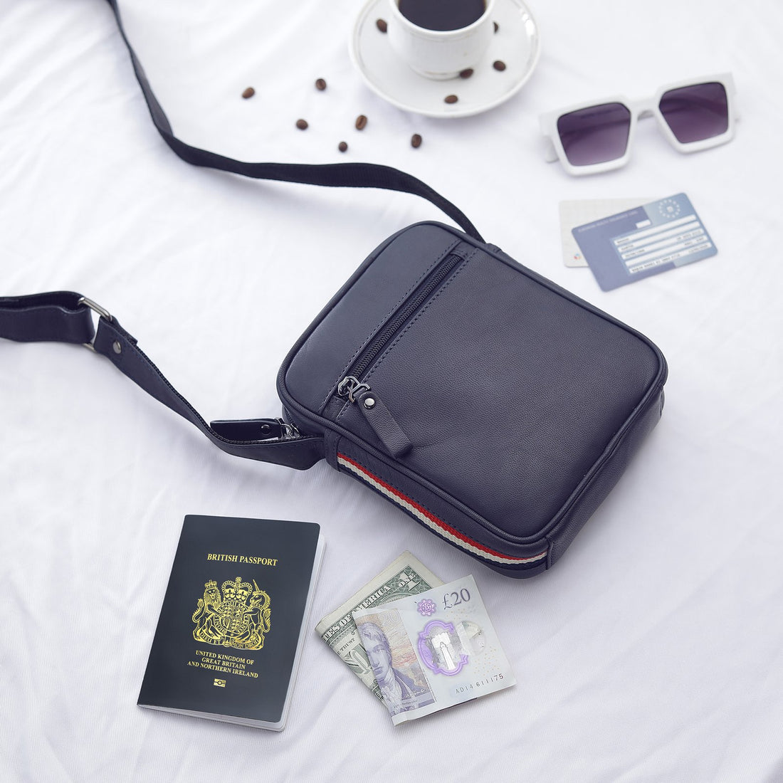 Small Leather Crossbody with Stripe Texan 8412 Navy 1