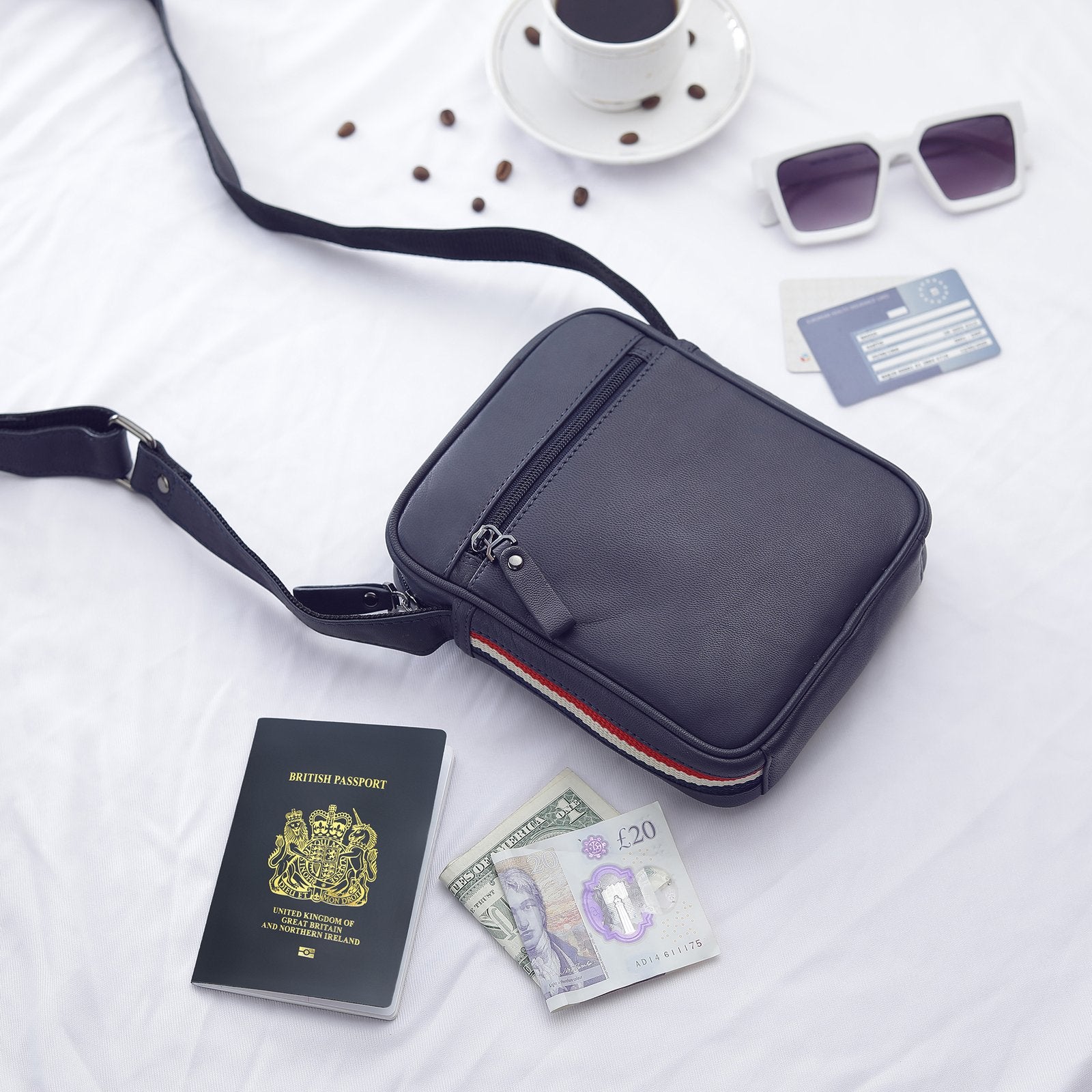 Small Leather Crossbody with Stripe Texan 8412 Navy 2