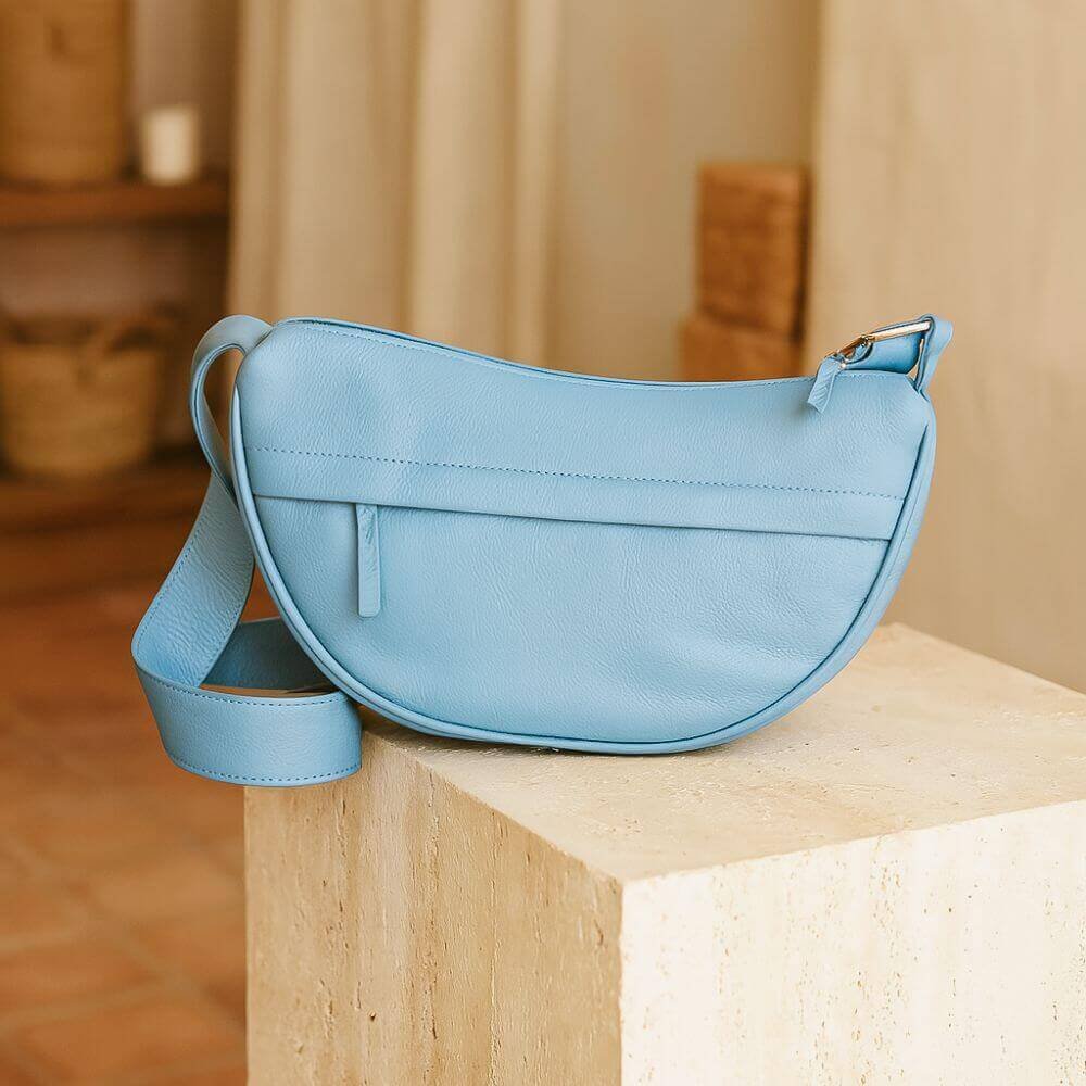 Soft Leather Halfmoon Sling Bag Light Blue (2)