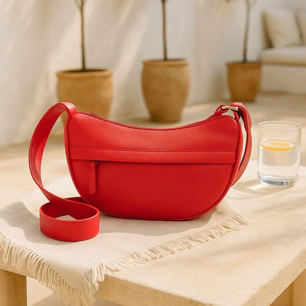Soft Leather Halfmoon Sling Bag Red