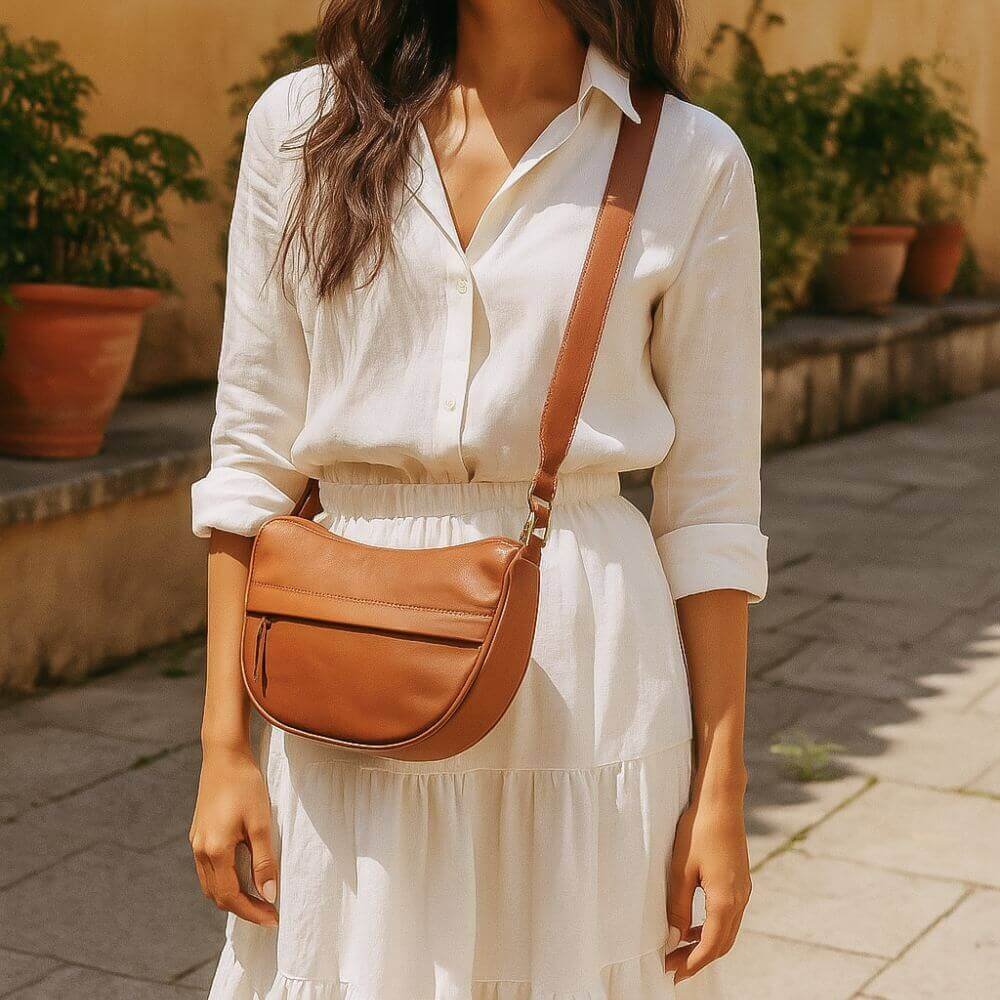 Soft Leather Half-Moon Sling Bag Seville