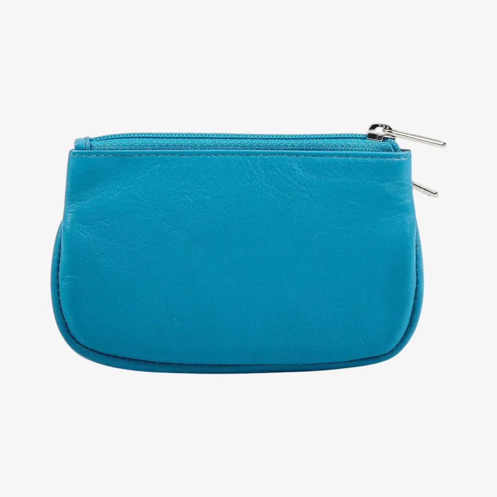 Torquised Leather Double Zip Coin Purse Back View 