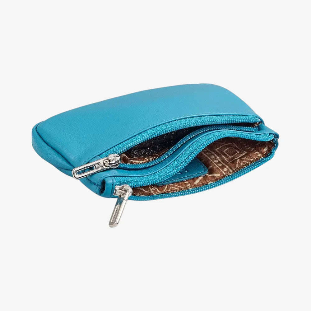 Torquised Leather Double Zip Coin Purse Inside View