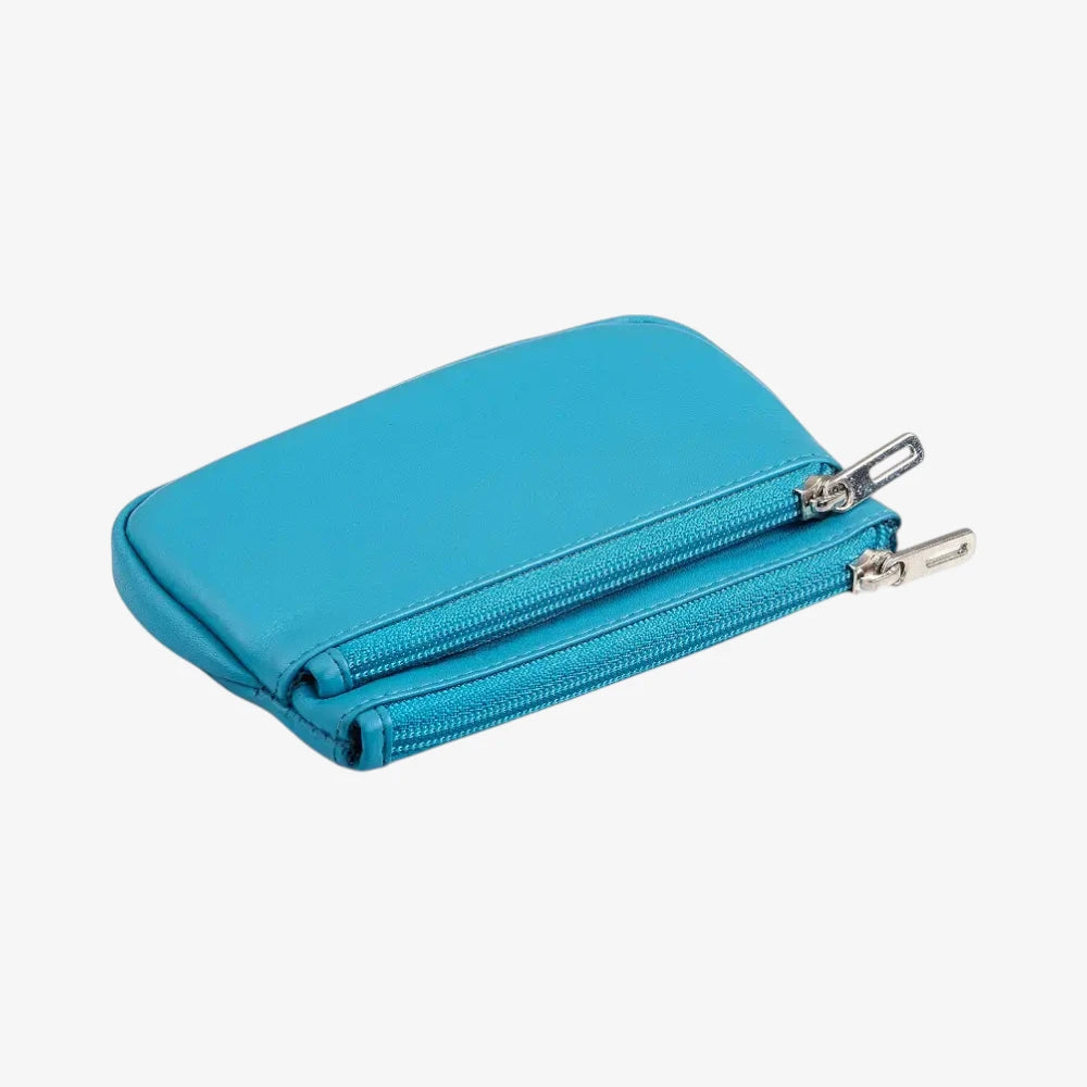 Torquised Leather Double Zip Coin Purse top View