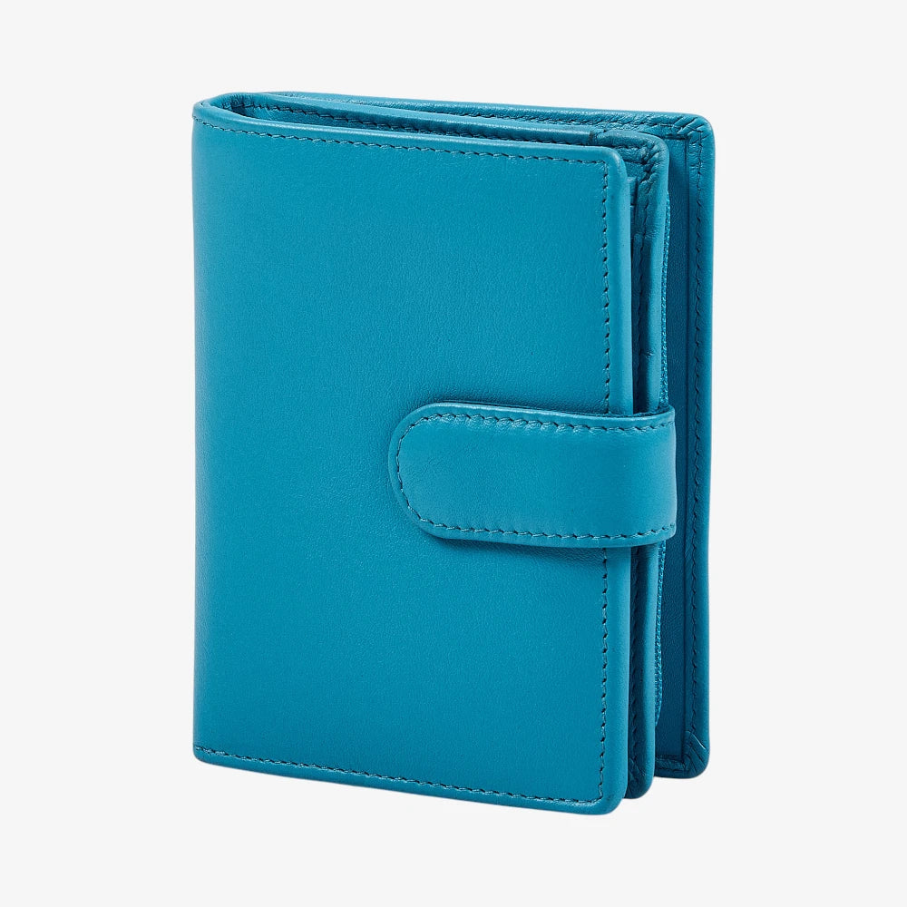 Miami medium zipped trifold ladies leather purse in turquoise made from 
real leather 