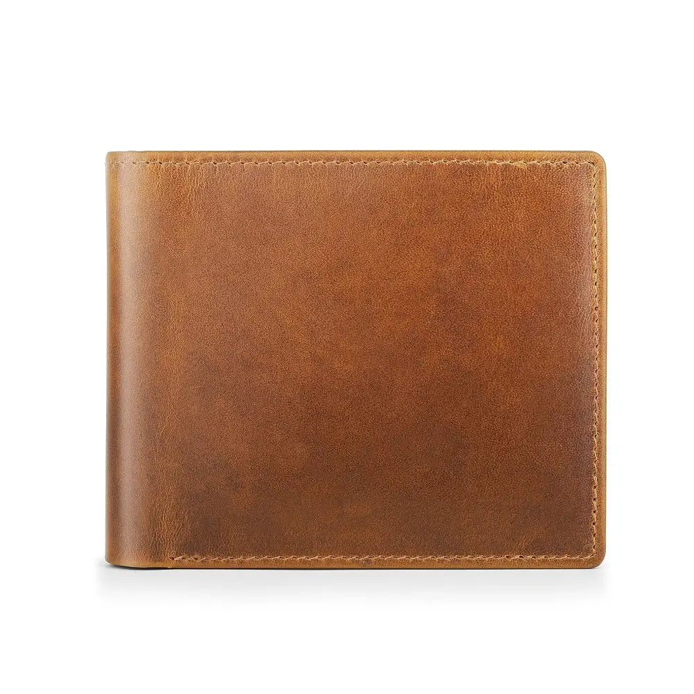 Tan leather wallet on a white background