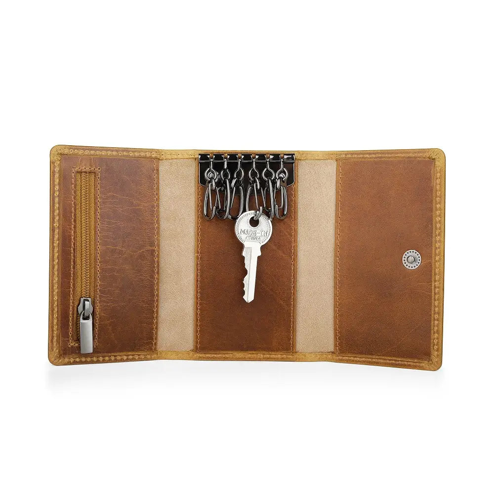 Front Vew of Tan Leather Key Holder Wallet