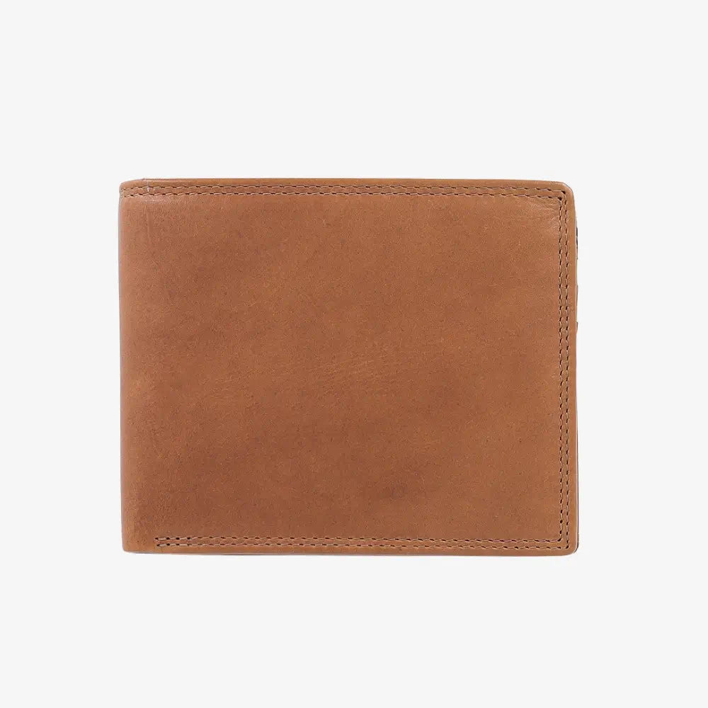 Front view of Tan  leather wallet on a white background