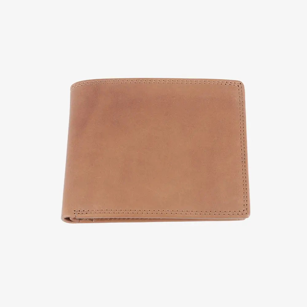 Top view of Tan  leather wallet on a white background
