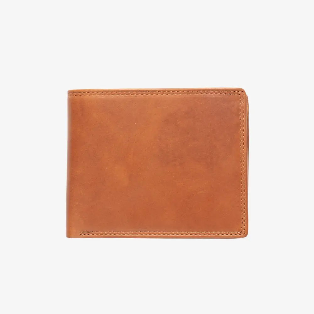 Tan leather wallet on a white background