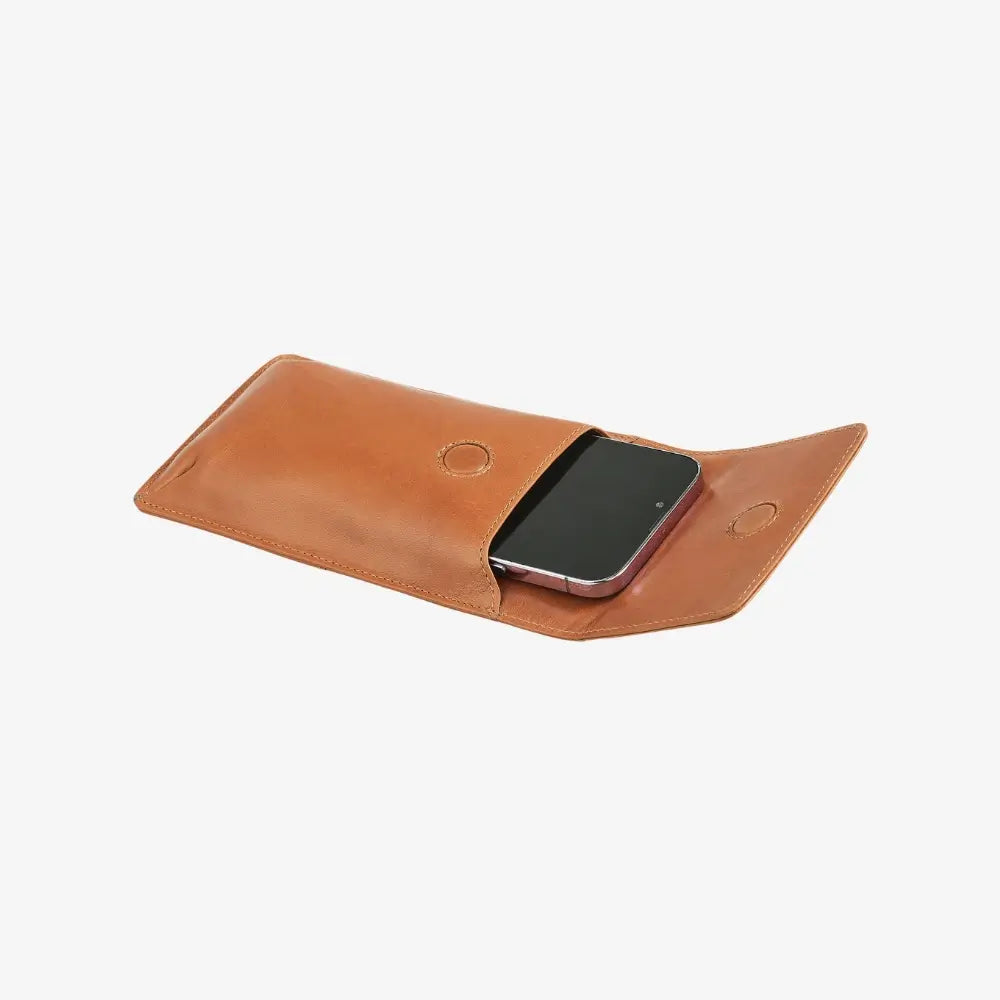 Real leather crossbody phone bag in tan