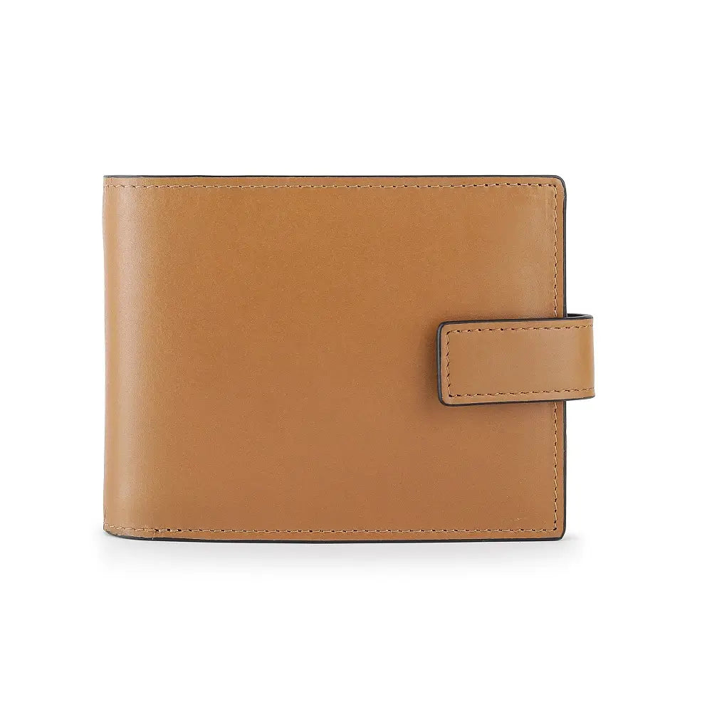 Front view of Tan leather wallet on a white background