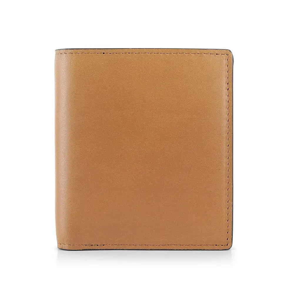 Front view of Tan leather wallet on a white background