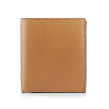 Front view of Tan leather wallet on a white background