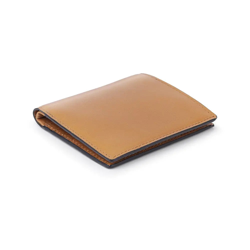 Top view of Tan leather wallet on a white background