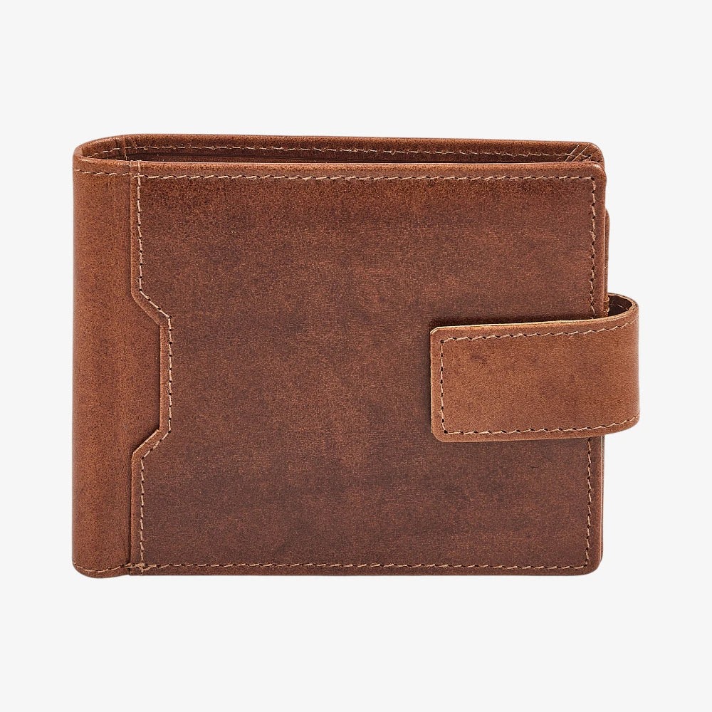 Front view of Tan leather wallet on a white background