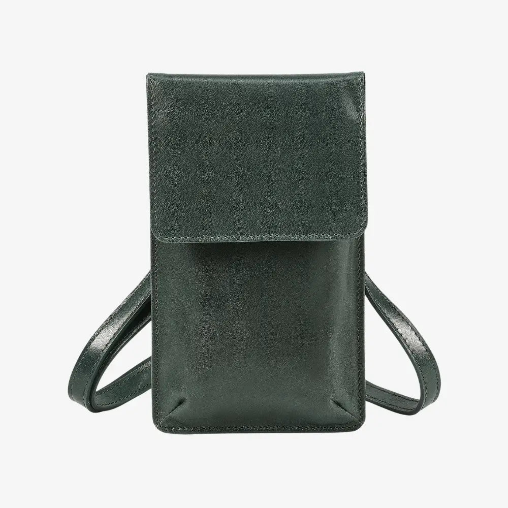 Velura real leather phone bag in teal with adjustable crossbody strap