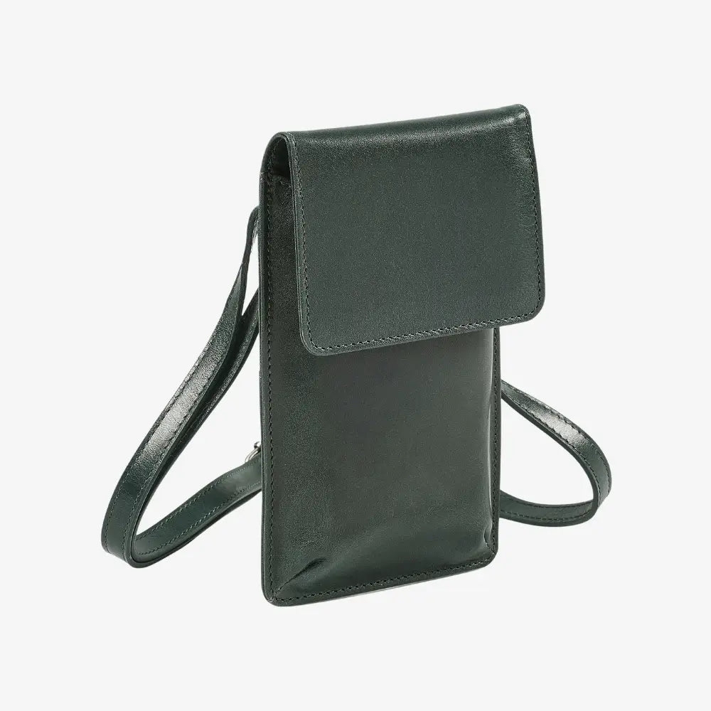 Teal leather phone purse for women with magnetic flap