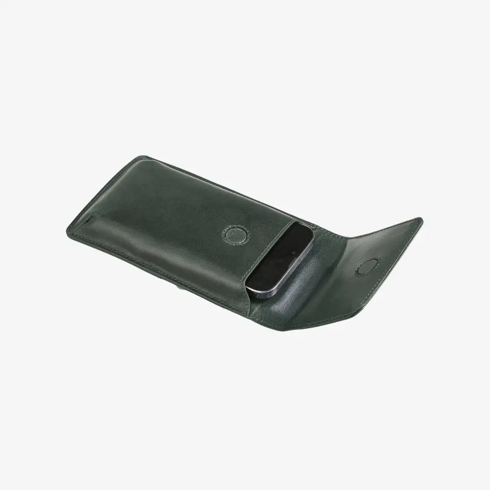 teal leather wallet on a white background