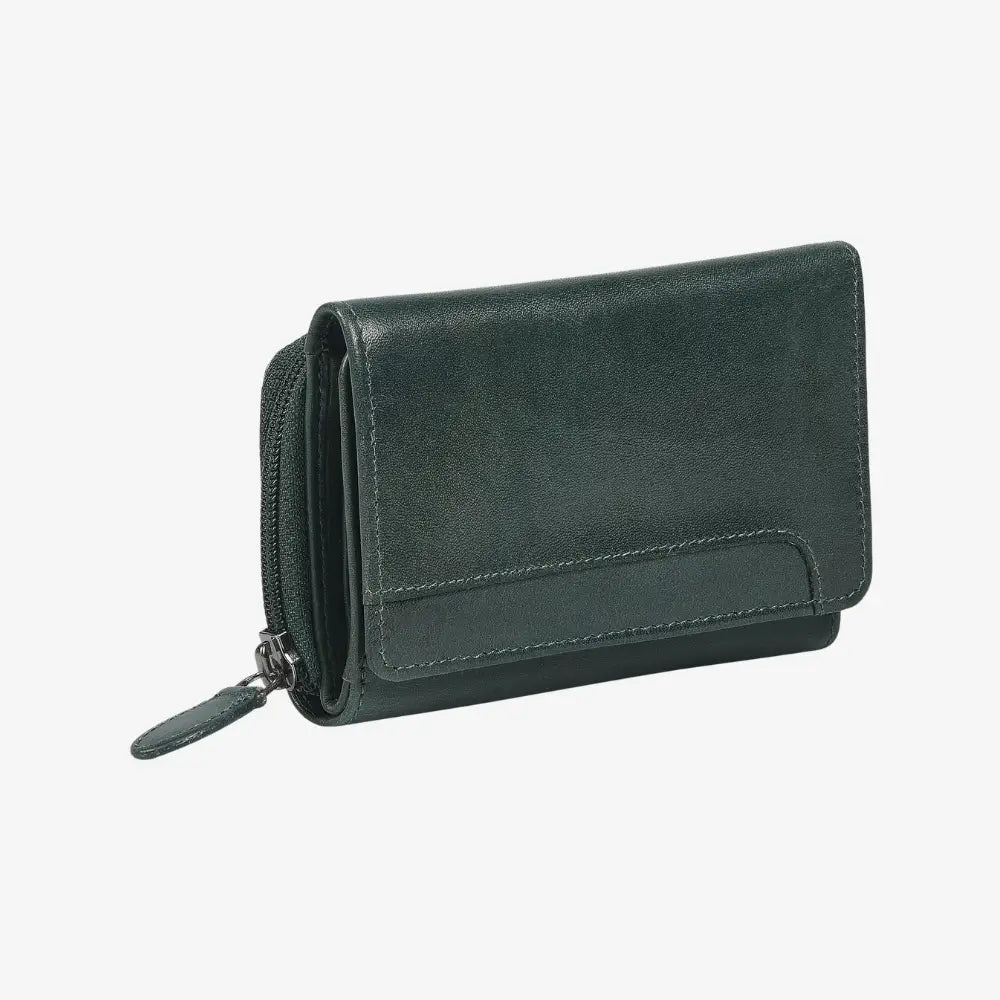Teal leather wallet on a white background