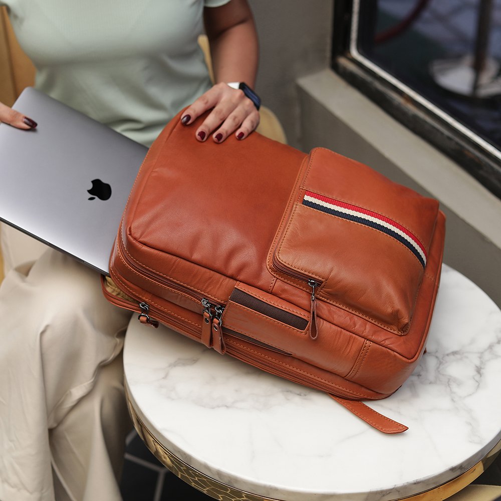 Texan Laptop Backpack with Stripe &#8211; Brown 14