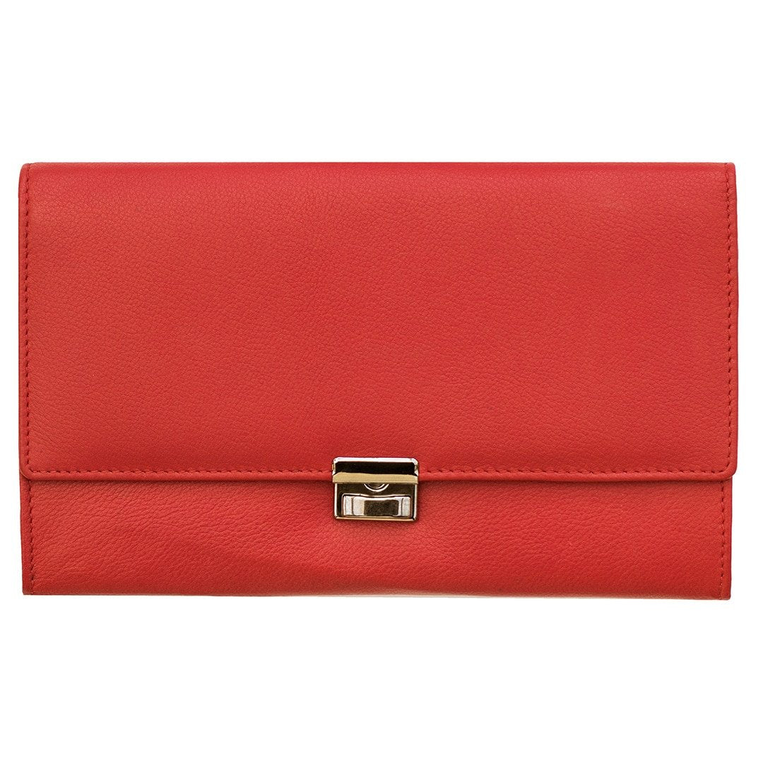 a red leather travel wallet