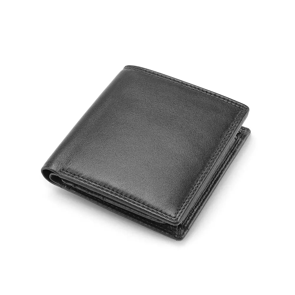 Top view of Black leather RFID wallet 
