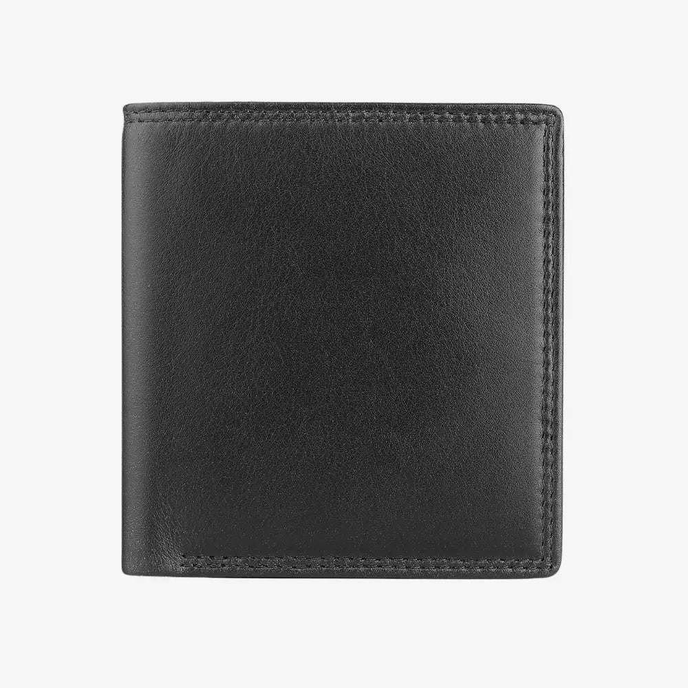 Black Leather RFID wallet with popper coin pocket front view