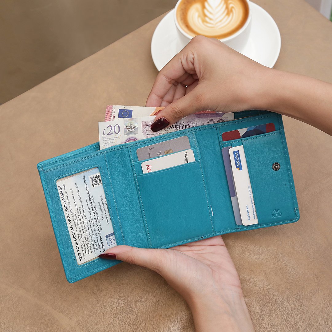 Turquoise Clip Frame Trifold Purse Velura 21950 – 2