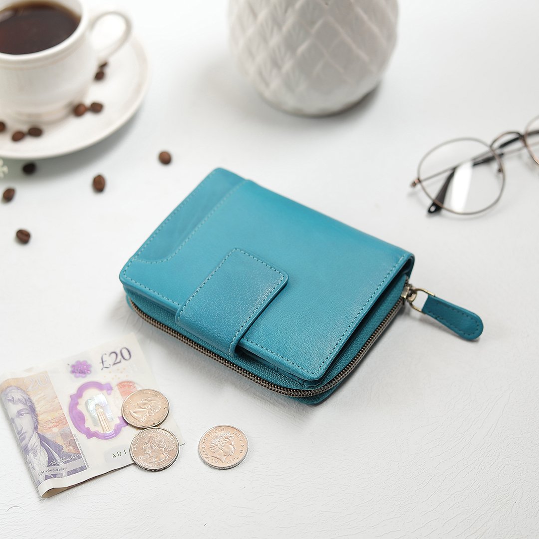 Velura Leather Purse Medium Zip Around Trifold