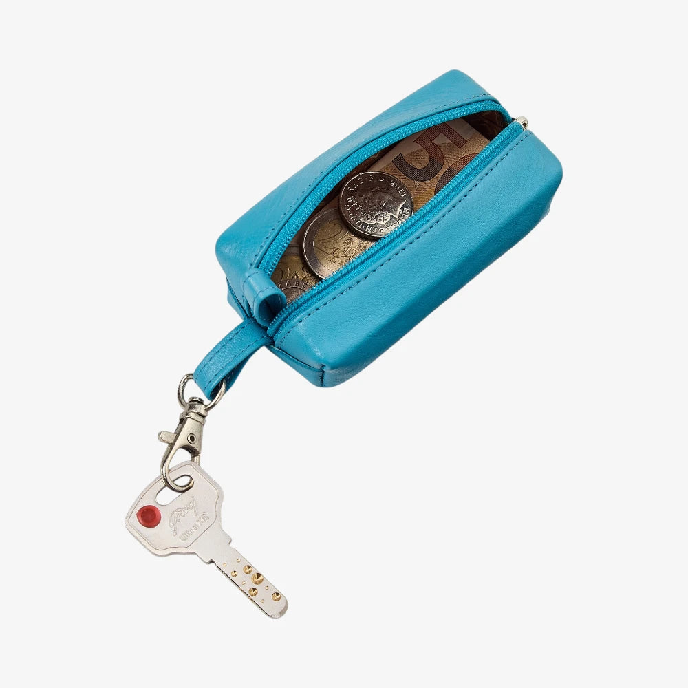 Compact turquoise leather key organizer for everyday carry