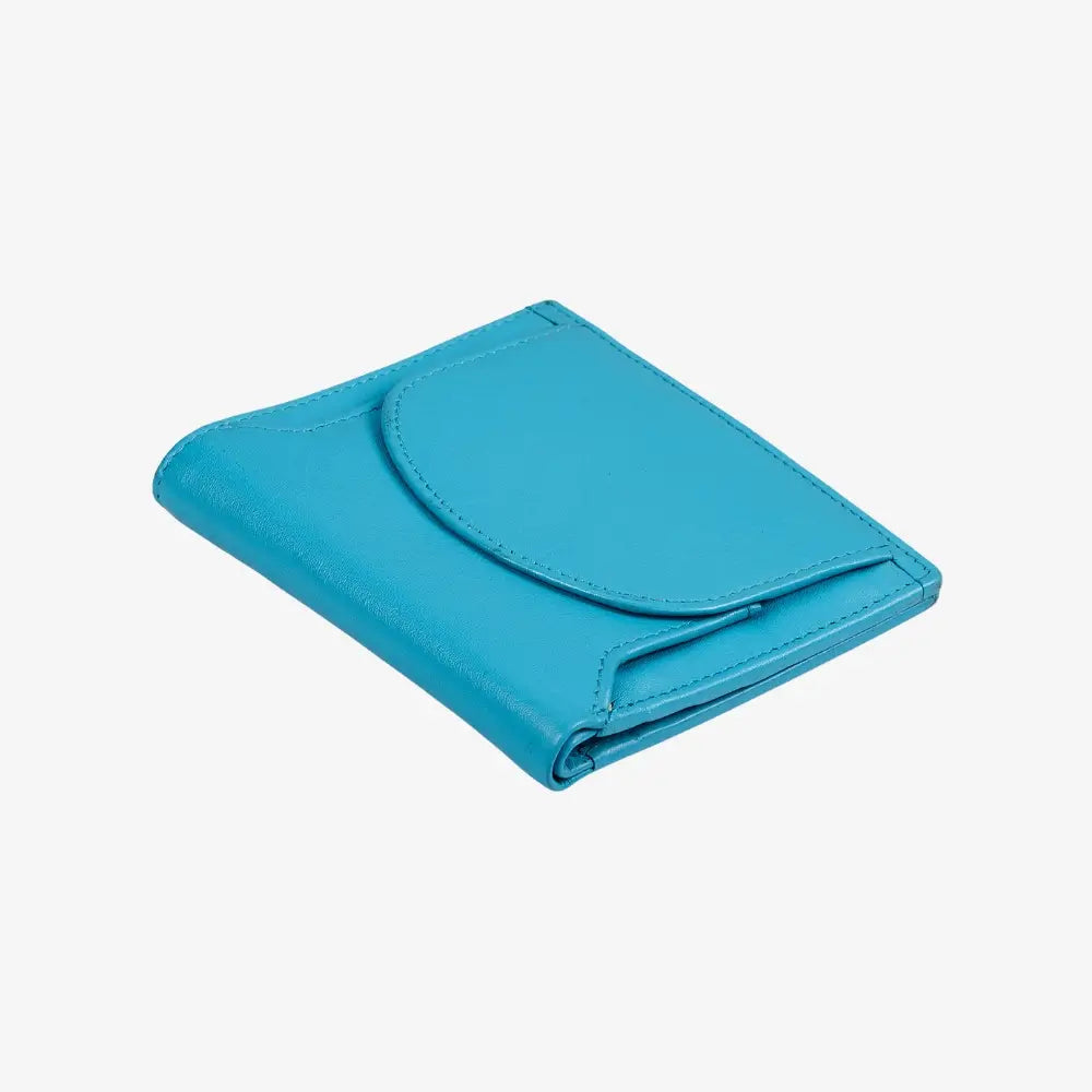 Turquoise real leather purse with coin tray and RFID protection