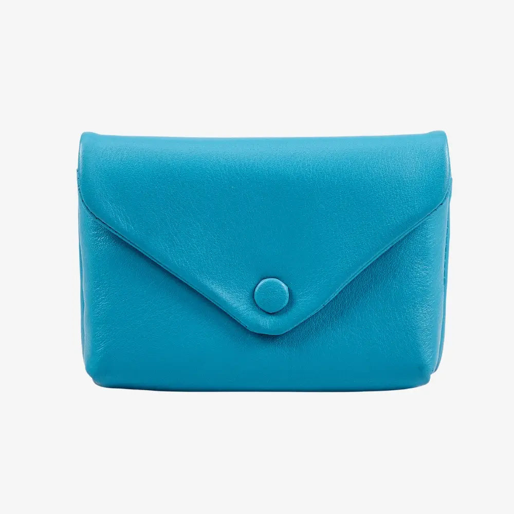 Miami leather small envelope coin purse in turquoise real leather 