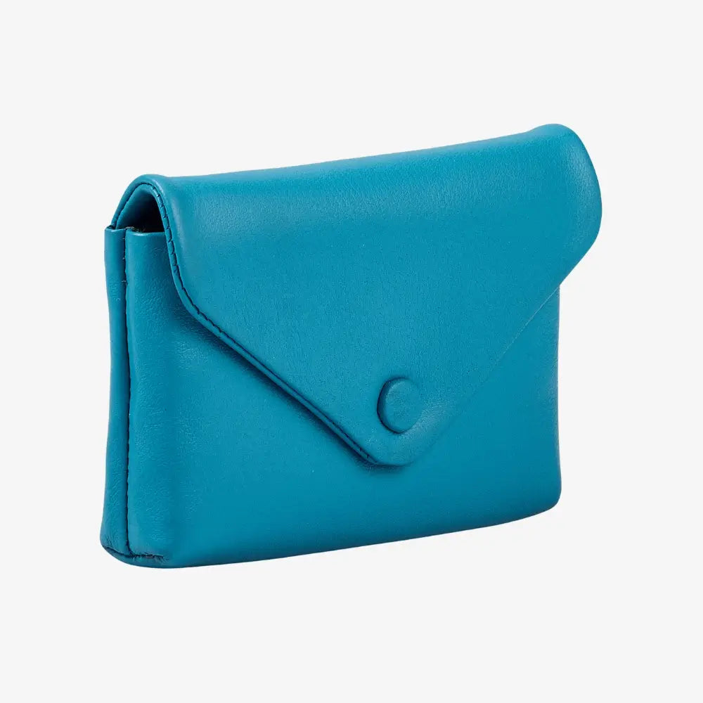 Turquoise leather envelope coin purse for women with press stud flap 