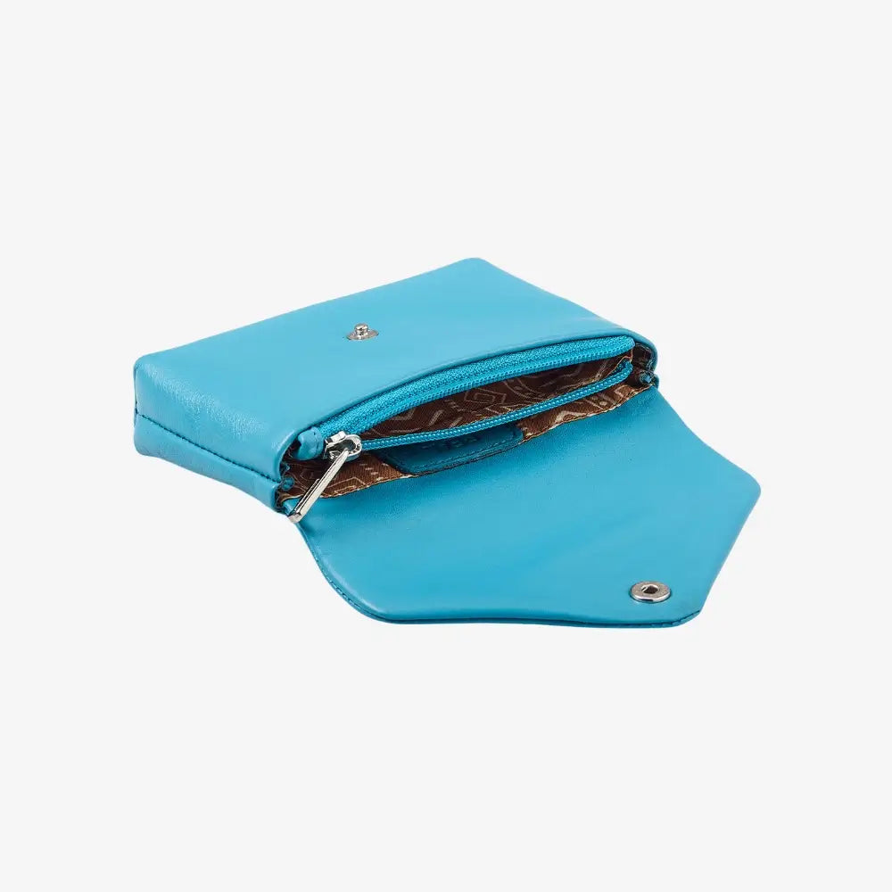  Turquoise real leather envelope coin purse with zipped coin compartment 