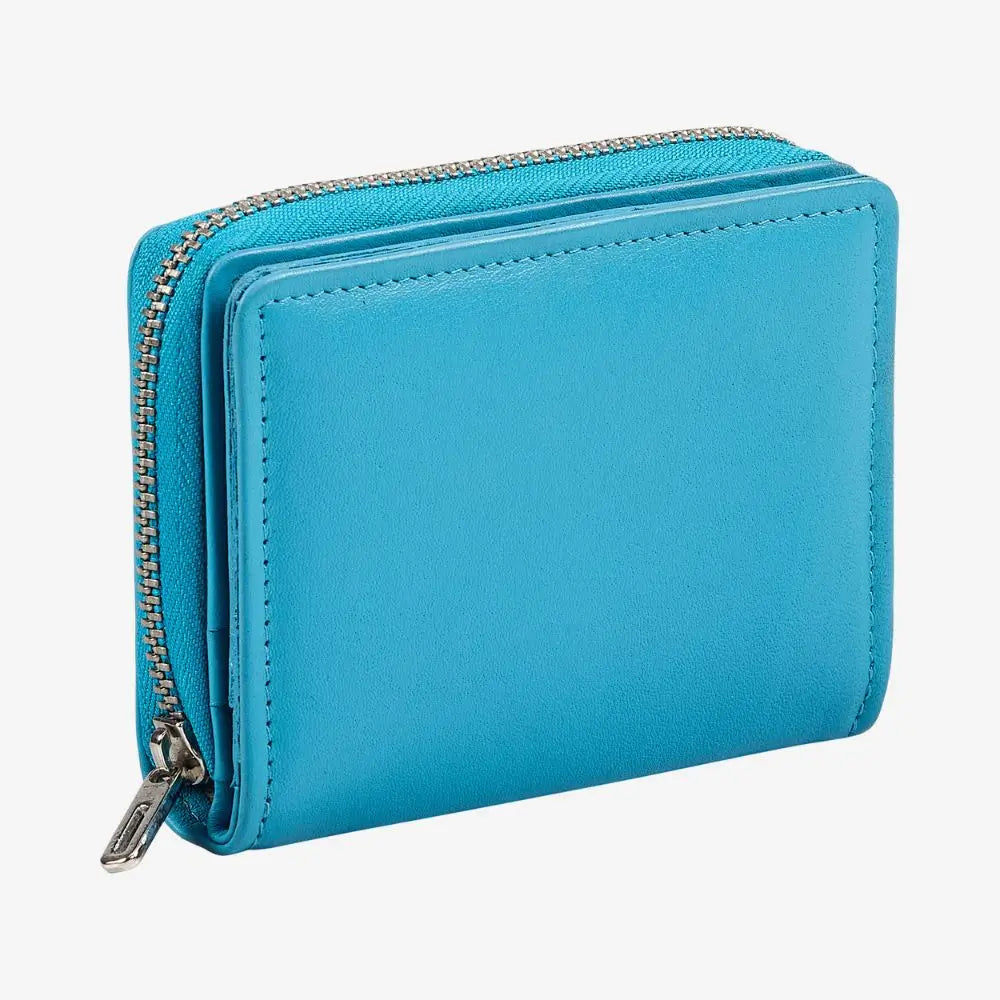 Turquoise real leather RFID zip card wallet for women