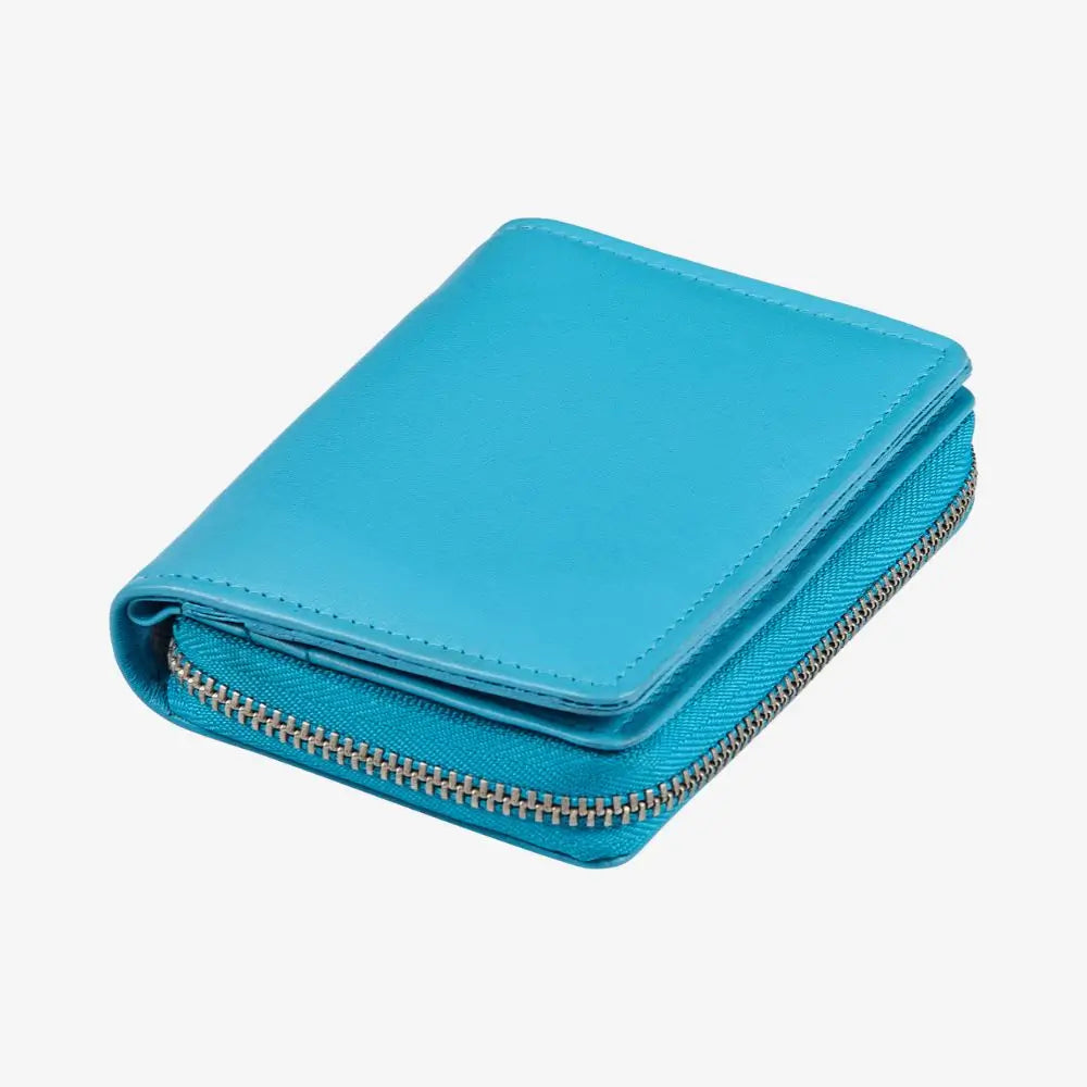 Miami real leather zipped card holder with RFID protection in turquoise 
