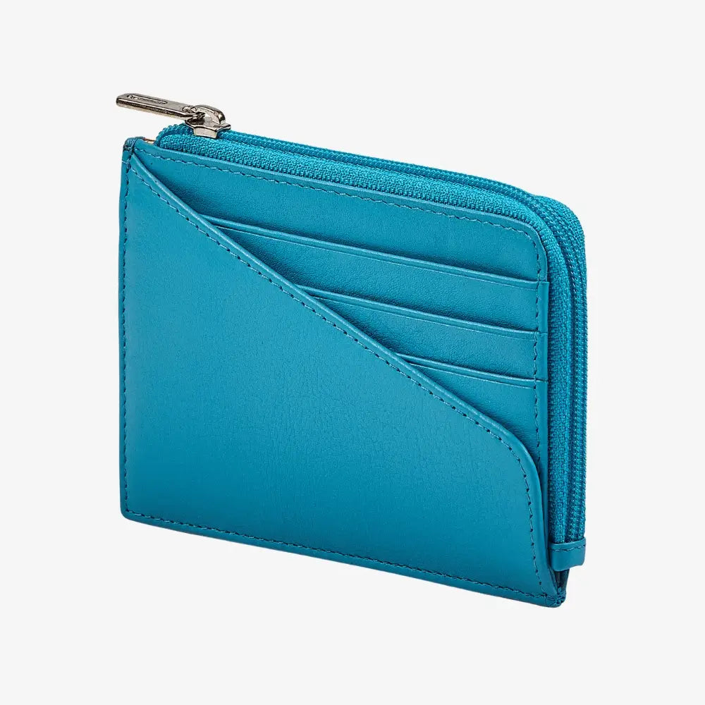 Turquoise real leather card holder wallet with zip compartment