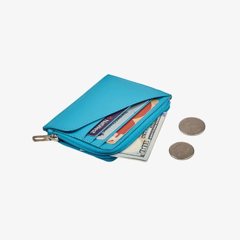  Turquoise real leather card holder wallet with zip compartment