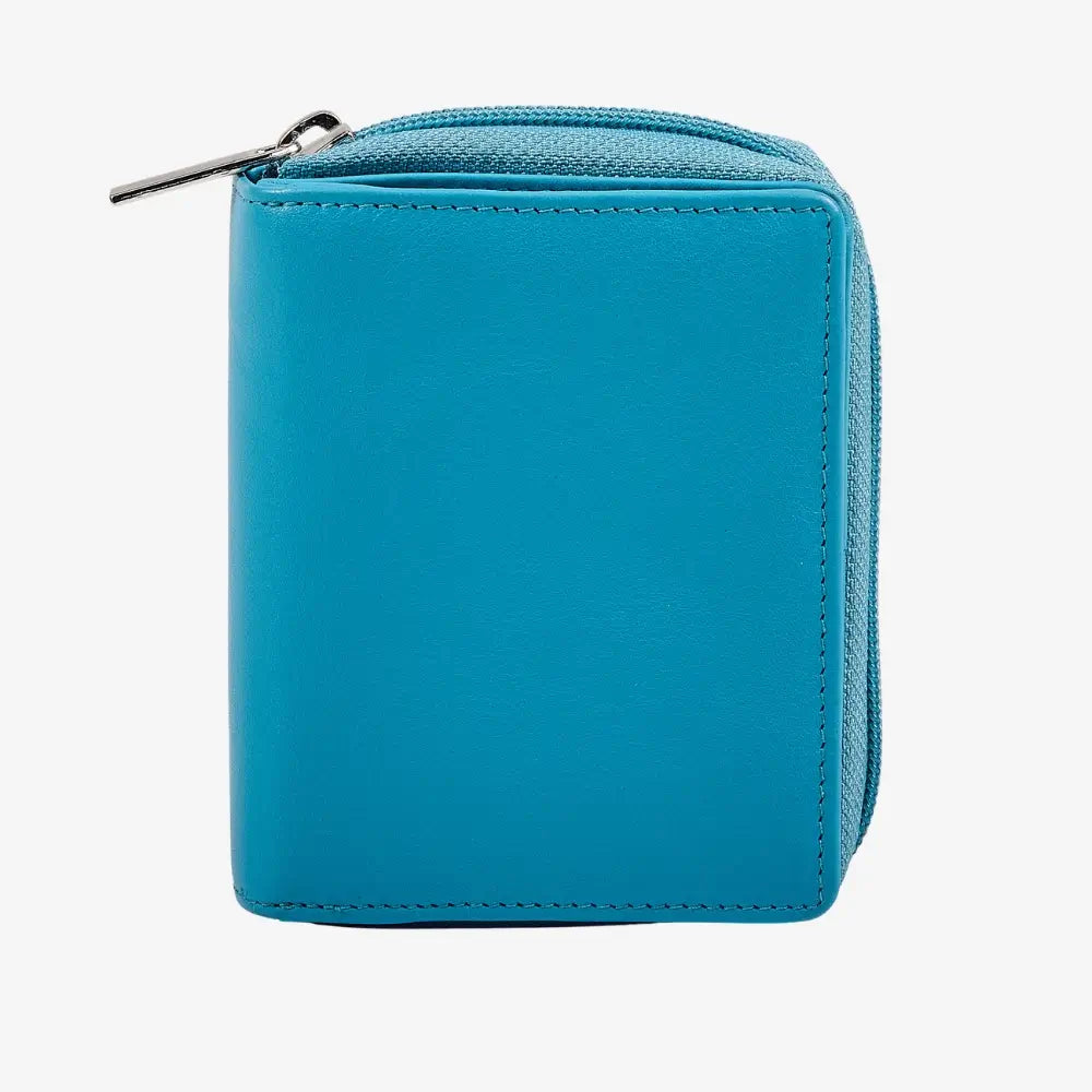 Miami zip around purse for women in turquoise real leather