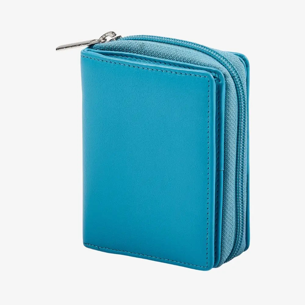 Turquoise leather purse for women with RFID protection