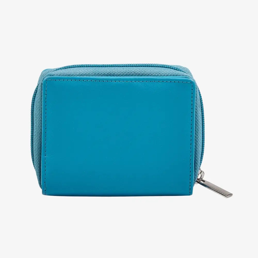Real Leather ladies purse in turquoise with zip around closure