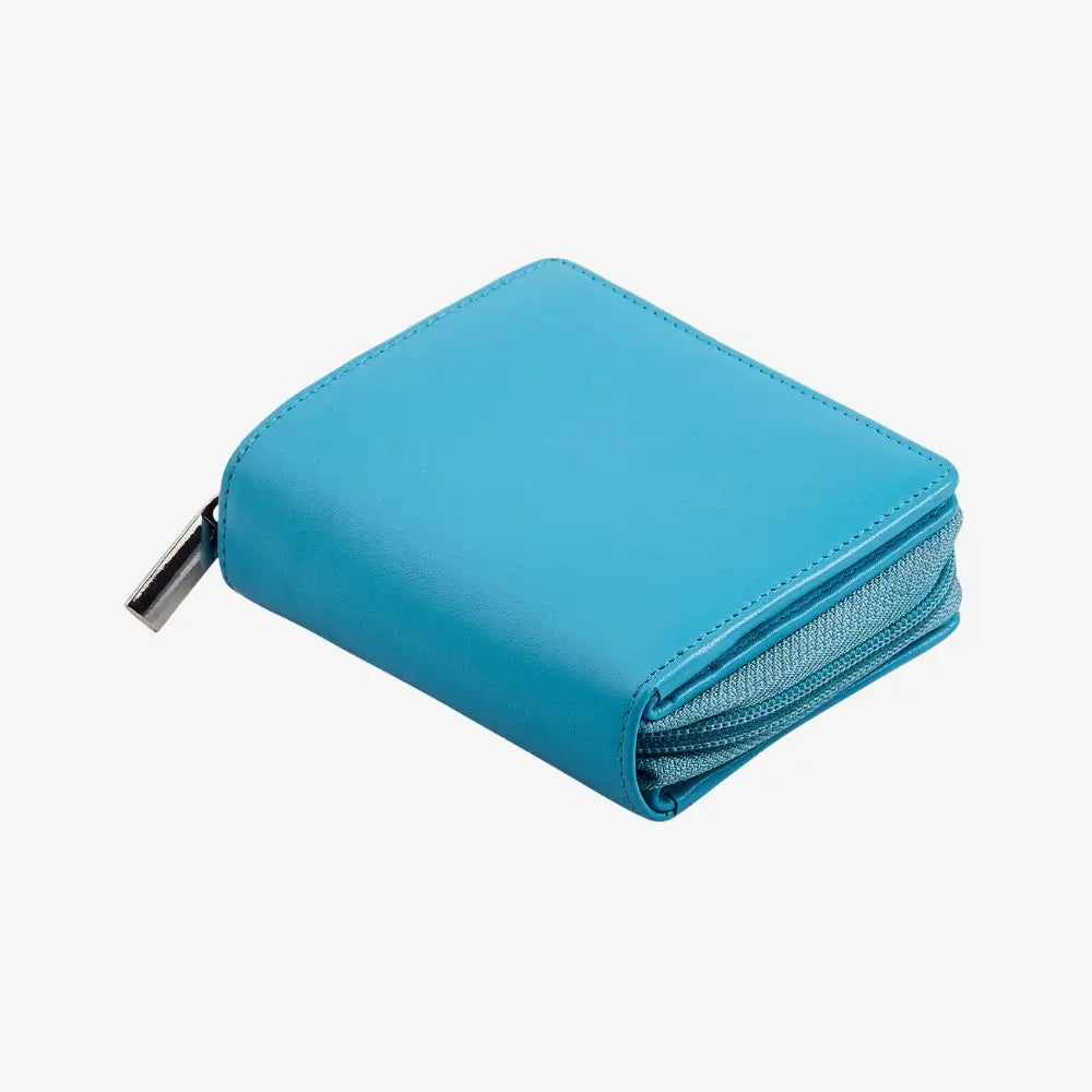Real Leather ladies purse in turquoise with zip around closure