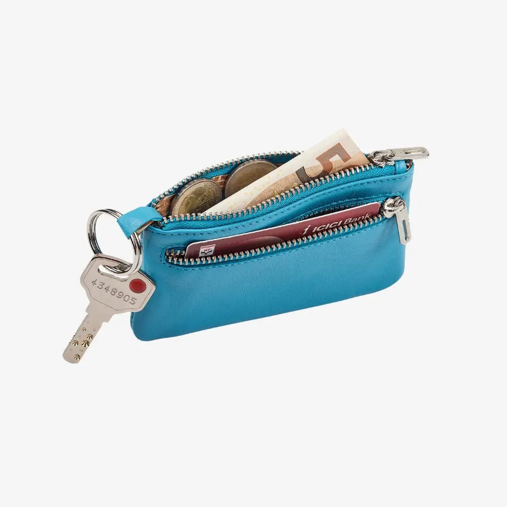 Compact turquoise leather zip coin purse for everyday essentials
