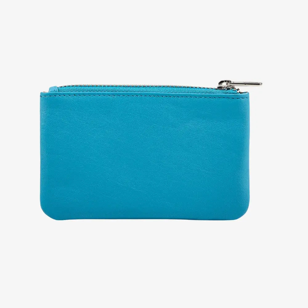 Turquoise leather coin purse for women with double zip closure