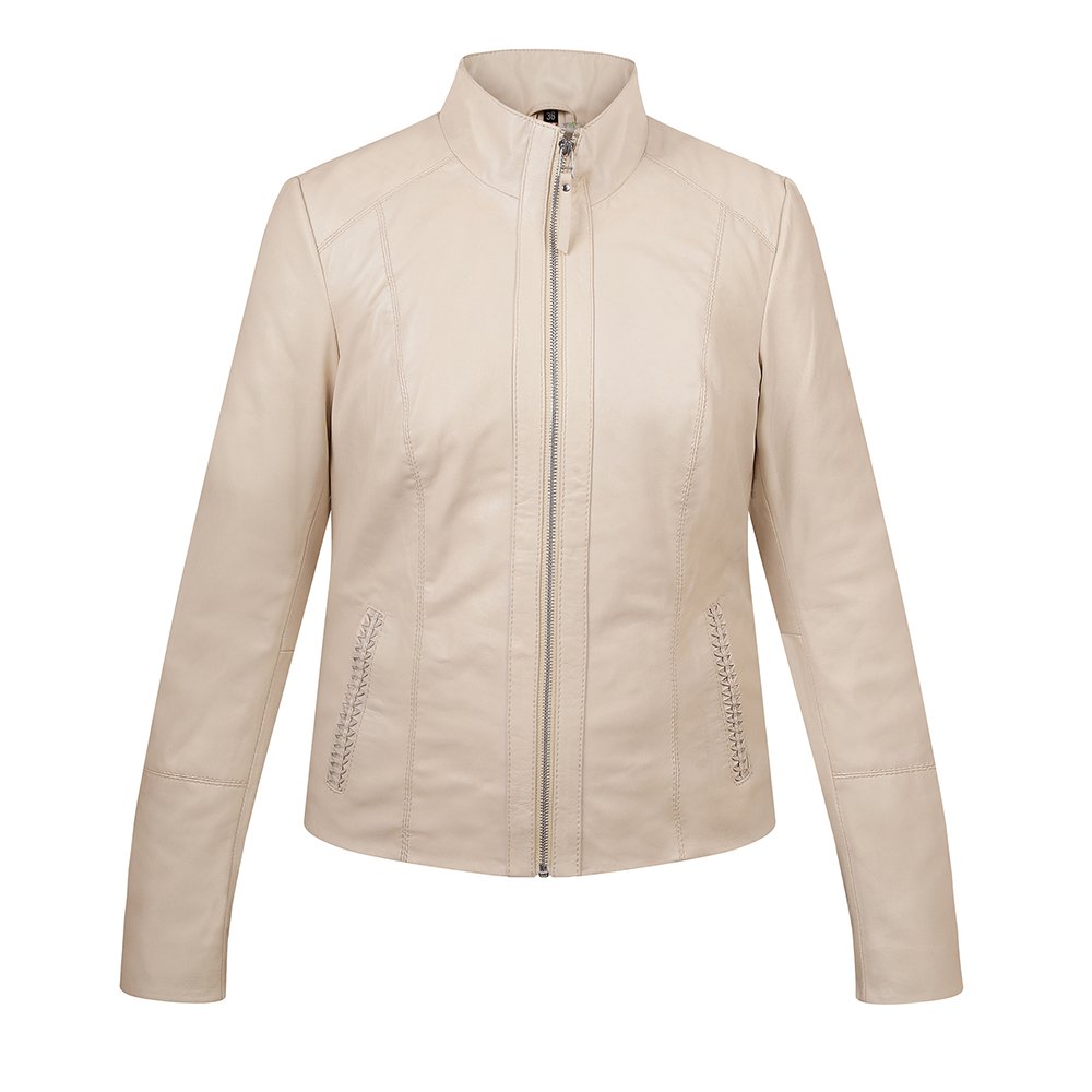 Women&#8217;s Cream Leather Jacket &#8211; Reilly 1