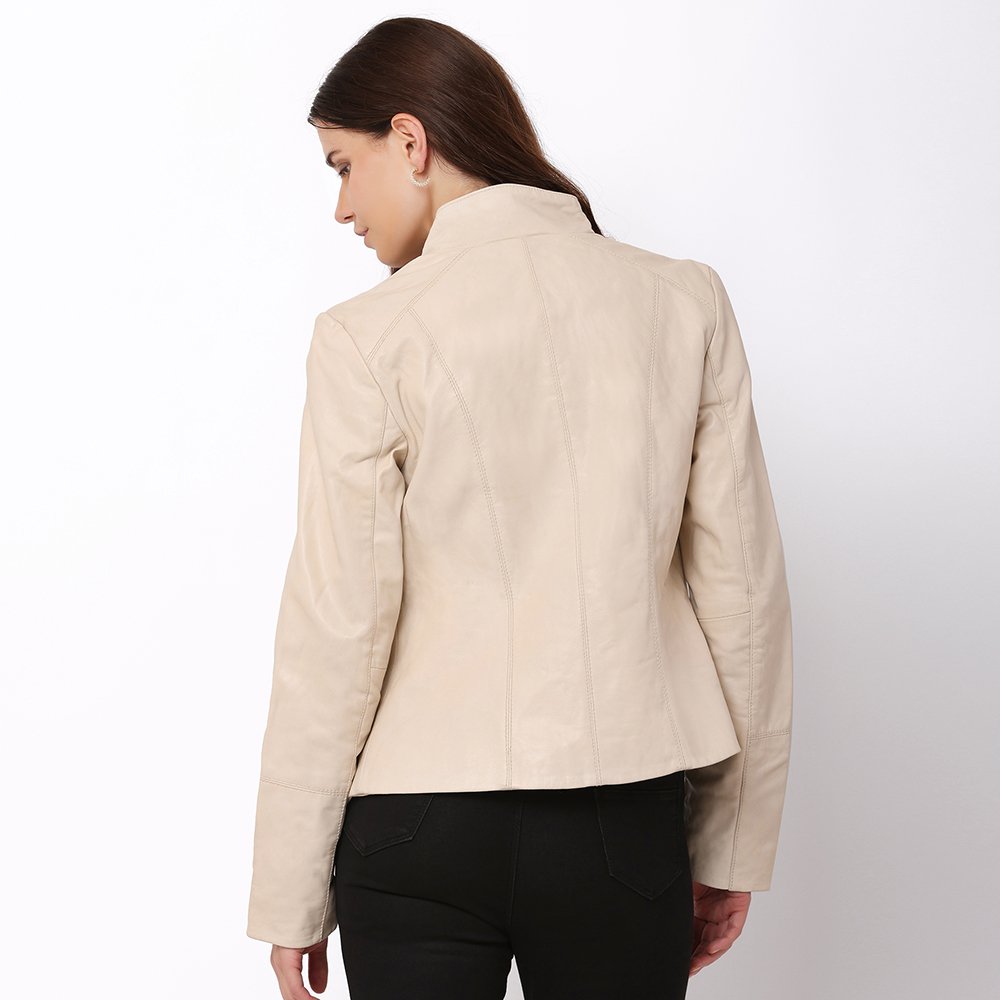 Women&#8217;s Cream Leather Jacket &#8211; Reilly 4