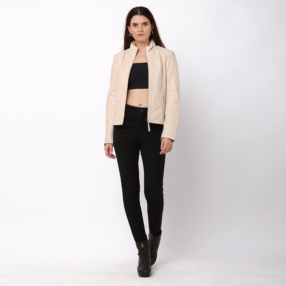 Women&#8217;s Cream Leather Jacket &#8211; Reilly 5
